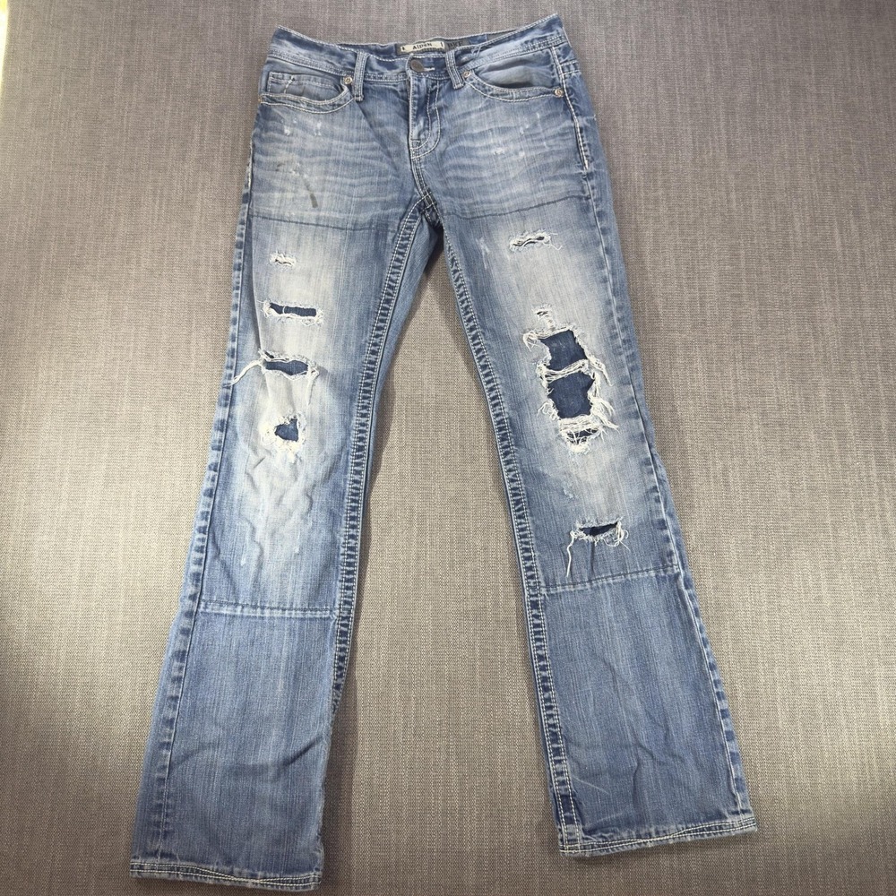 BKE Aiden Jeans Womens 29x31 Blue Light Wash Distressed Bootcut Embroidered